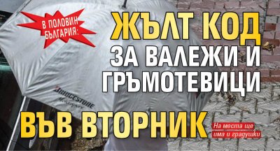 В половин България: Жълт код за валежи и гръмотевици във вторник 