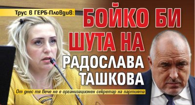 Трус в ГЕРБ-Пловдив: Бойко би шута на Радослава Ташкова 