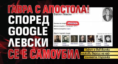 ГАВРА С АПОСТОЛА! Според Google Левски се е самоубил