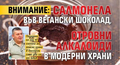 Внимание: Салмонела във вегански шоколад, отровни алкалоиди в модерни храни
