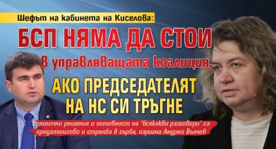 Шефът на кабинета на Киселова: БСП няма да стои в управляващата коалиция, ако председателят на НС си тръгне 
