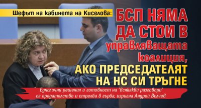 Шефът на кабинета на Киселова: БСП няма да стои в управляващата коалиция, ако председателят на НС си тръгне 