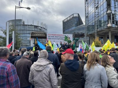 Фермери протестират пред Европейския парламент в Страсбург