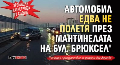 Зрелищна катастрофа в София: Автомобил едва не полетя през мантинелата на бул. "Брюксел" (ВИДЕО)