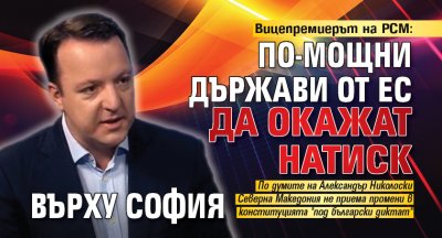 Вицепремиерът на РСМ: По-мощни държави от ЕС да окажат натиск върху София 