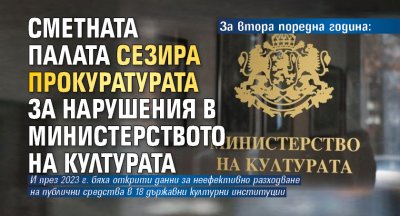 За втора поредна година: Сметната палата сезира прокуратурата за нарушения в Министерството на културата 
