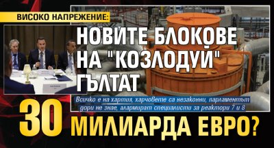 ВИСОКО НАПРЕЖЕНИЕ: Новите блокове на "Козлодуй" гълтат 30 милиарда евро? 