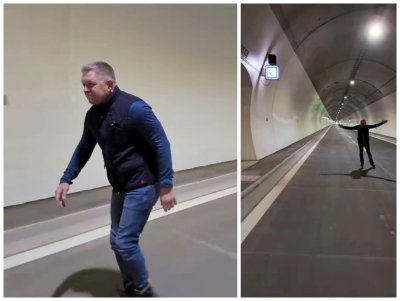 Роберт Фицо провери на кънки качеството на асфалта на нов тунел