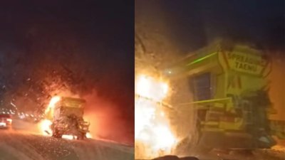 Снегорин гори на пътя край Волуяк За това алармираха свидетели