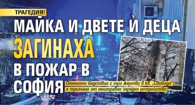 ТРАГЕДИЯ! Майка и двете й деца загинаха в пожар в София