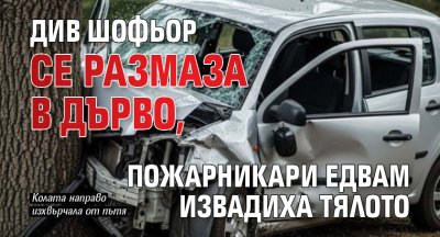 Див шофьор се размаза в дърво, пожарникари едвам извадиха тялото 