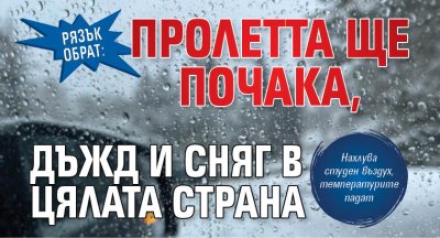 РЯЗЪК ОБРАТ: Пролетта ще почака, дъжд и сняг в цялата страна