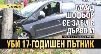 Трагедия: Млад шофьор се заби в дърво и уби 17-годишен пътник