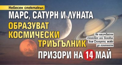 Небесен спектакъл: Марс, Сатурн и Луната образуват космически триъгълник призори на 14 май