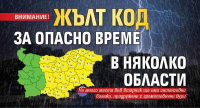 ВНИМАНИЕ! Жълт код за опасно време в няколко области