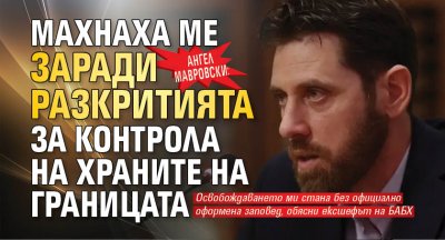 Ангел Мавровски: Махнаха ме заради разкритията за храните на границата