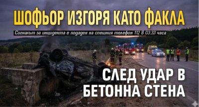 Шофьор изгоря като факла след удар в бетонна стена 