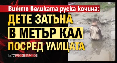 Вижте великата руска кочина: Дете затъна в метър кал посред улицата (ШОК ВИДЕО)