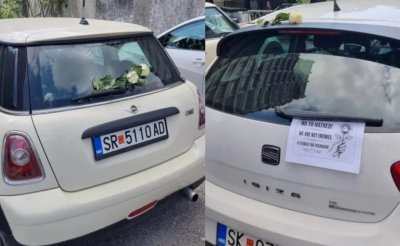 Българи в отговор на палежите: Бели цветя върху колите на посолството на Скопие