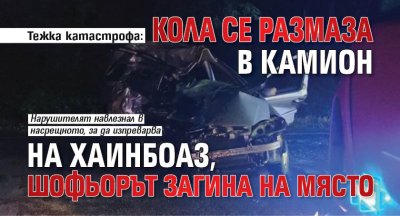 Тежка катастрофа: Кола се размаза в камион на Хаинбоаз, шофьорът загина на място