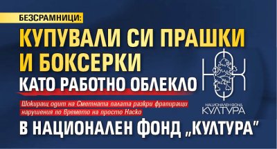 БЕЗСРАМНИЦИ: Купували си прашки и боксерки като работно облекло в Национален фонд "Култура"