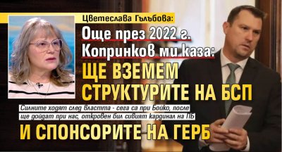 Цветеслава Гълъбова: Още през 2022 г. Копринков ми каза: Ще вземем структурите на БСП и спонсорите на ГЕРБ