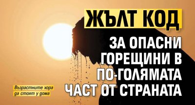 Жълт код за опасни горещини в по-голямата част от страната
