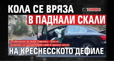 Кола се вряза в паднали скали на Креснесското дефиле (СНИМКИ)