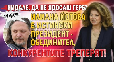 Нидале, да не ядосаш ГЕРБ? Алгафари: Илиана Йотова е истински президент - обединител, конкурентите треперят!