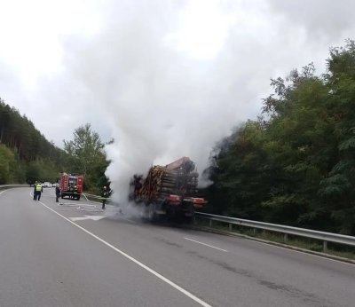 Камион с дървесина пламна на прохода Предела