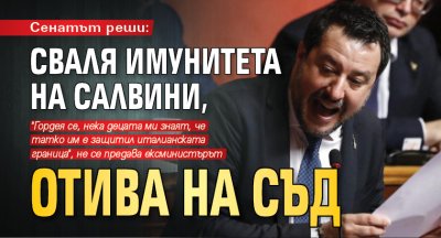 Сенатът реши: Сваля имунитета на Салвини, отива на съд