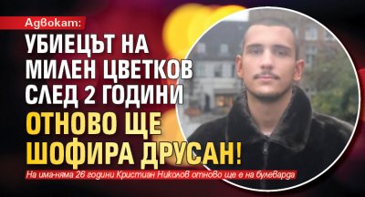 Адвокат: Убиецът на Милен Цветков след 2 години отново ще шофира друсан!