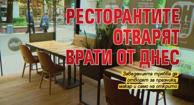 Ресторантите отварят врати от днес
