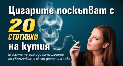 Цигарите поскъпват с 20 стотинки на кутия