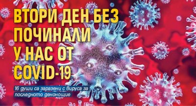 Втори ден без починали у нас от COVID-19