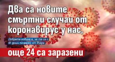 Два са новите смъртни случаи от коронавирус у нас, още 24 са заразени