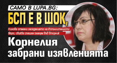Само в Lupa.bg: БСП е в шок, Корнелия забрани изявленията