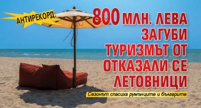 Антирекорд: 800 млн. лева загуби туризмът от отказали се летовници