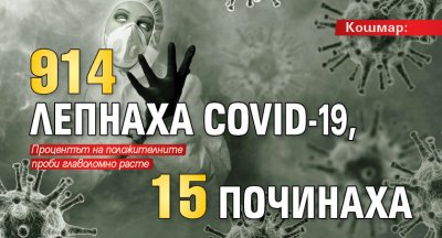 Кошмар: 914 лепнаха Covid-19, 15 починаха