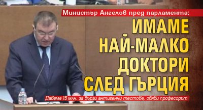 Министър Ангелов пред парламента: Имаме най-малко доктори след Гърция