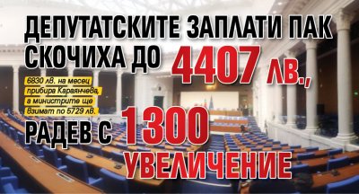 Депутатските заплати пак скочиха до 4407 лв., Радев с 1300 увеличение