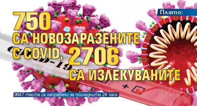 Плато: 750 са новозаразените с Covid, 2706 са излекуваните 