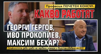 Професия ПОЧЕТЕН КОНСУЛ: Какво работят Георги Гергов, Иво Прокопиев, Максим Бехар?